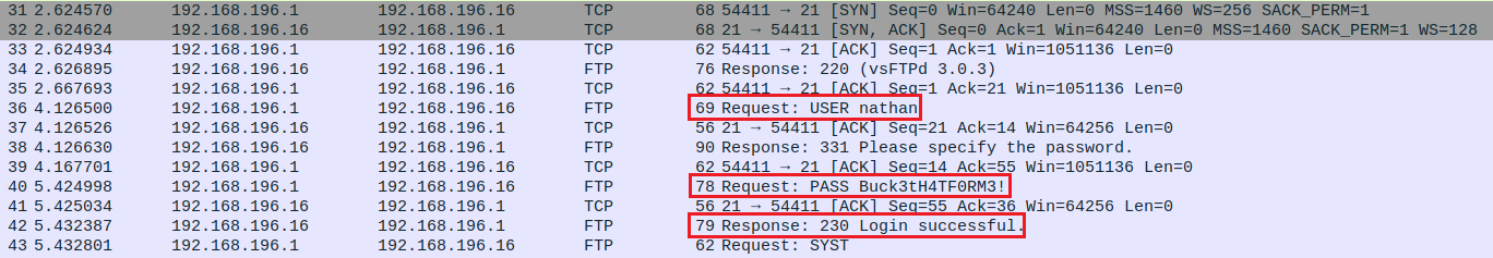 FTP wireshark packets