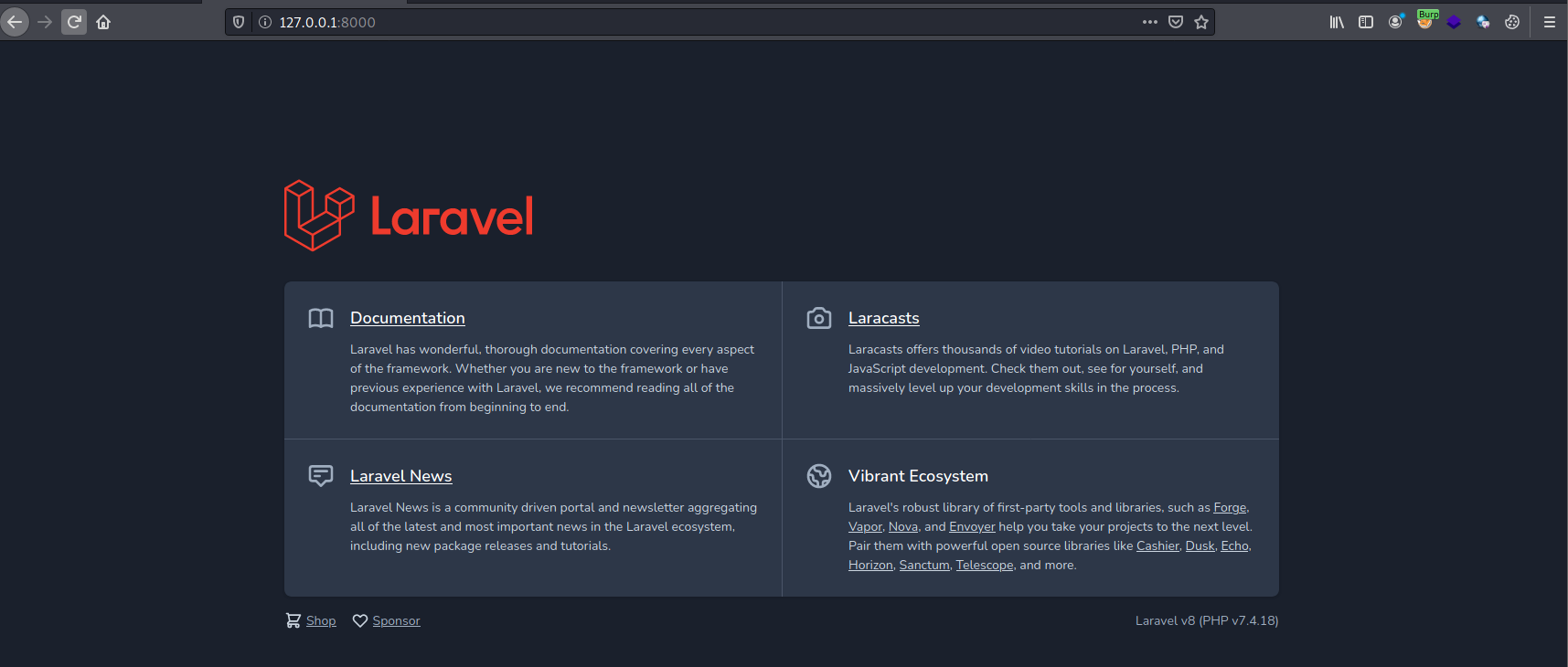 Laravel page on localhost